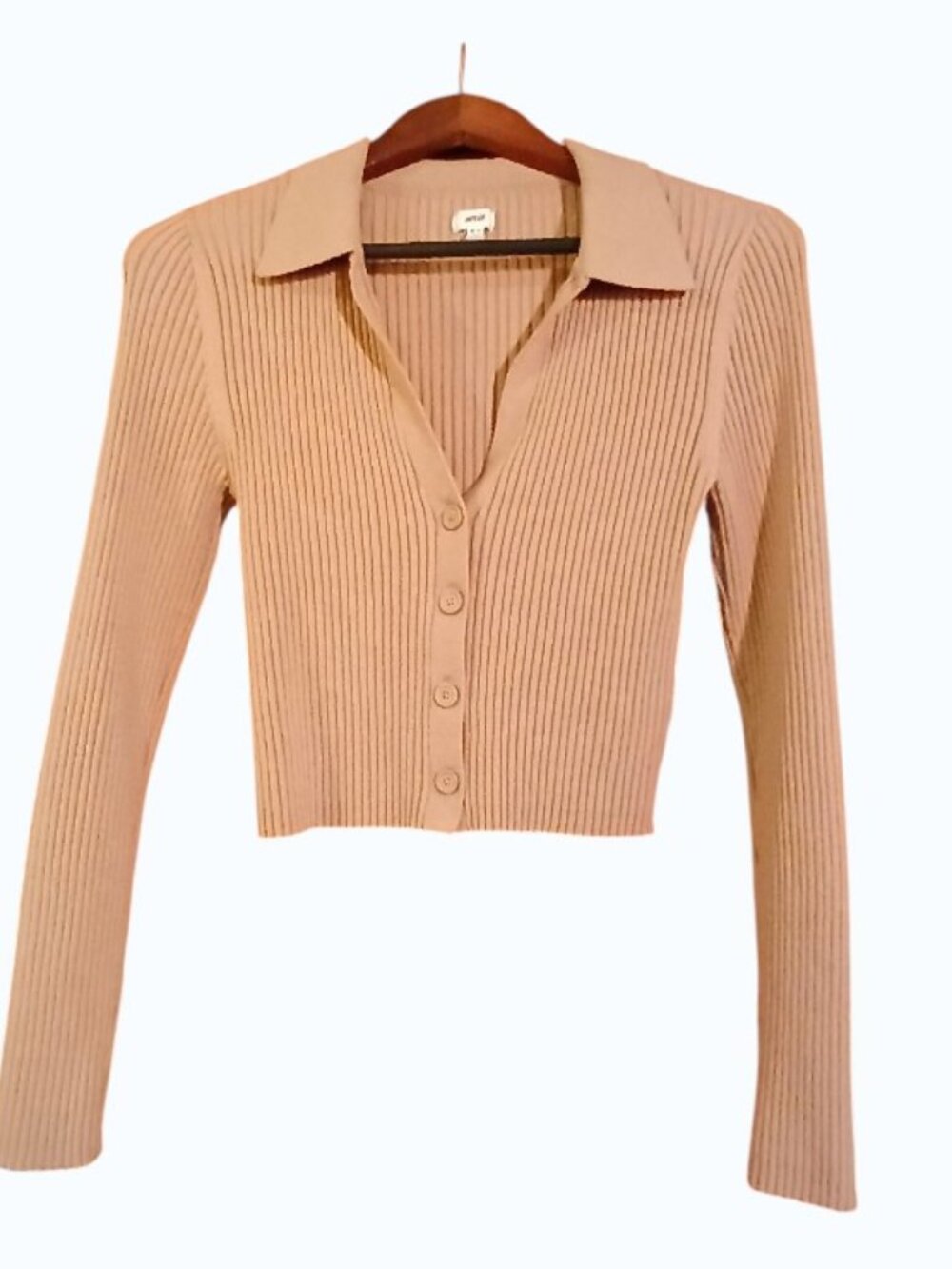 AERIE Camel Ribbed Wool Blend 4-Button Crop Cardigan -EUC